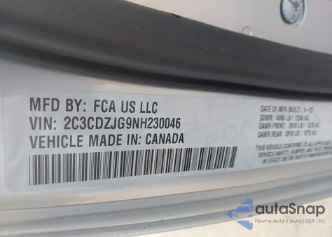 2022 Dodge Challenger Gt z USA, uszkodzony, nr VIN 2C3CDZJG9NH230046